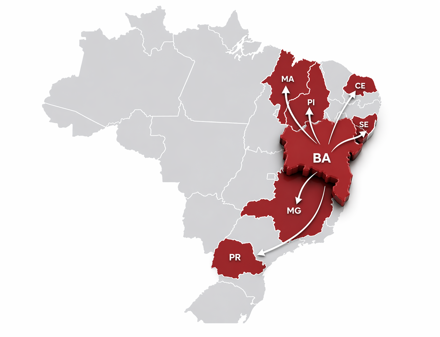 Mapa do Brasil destacando os estados com clientes Netinove